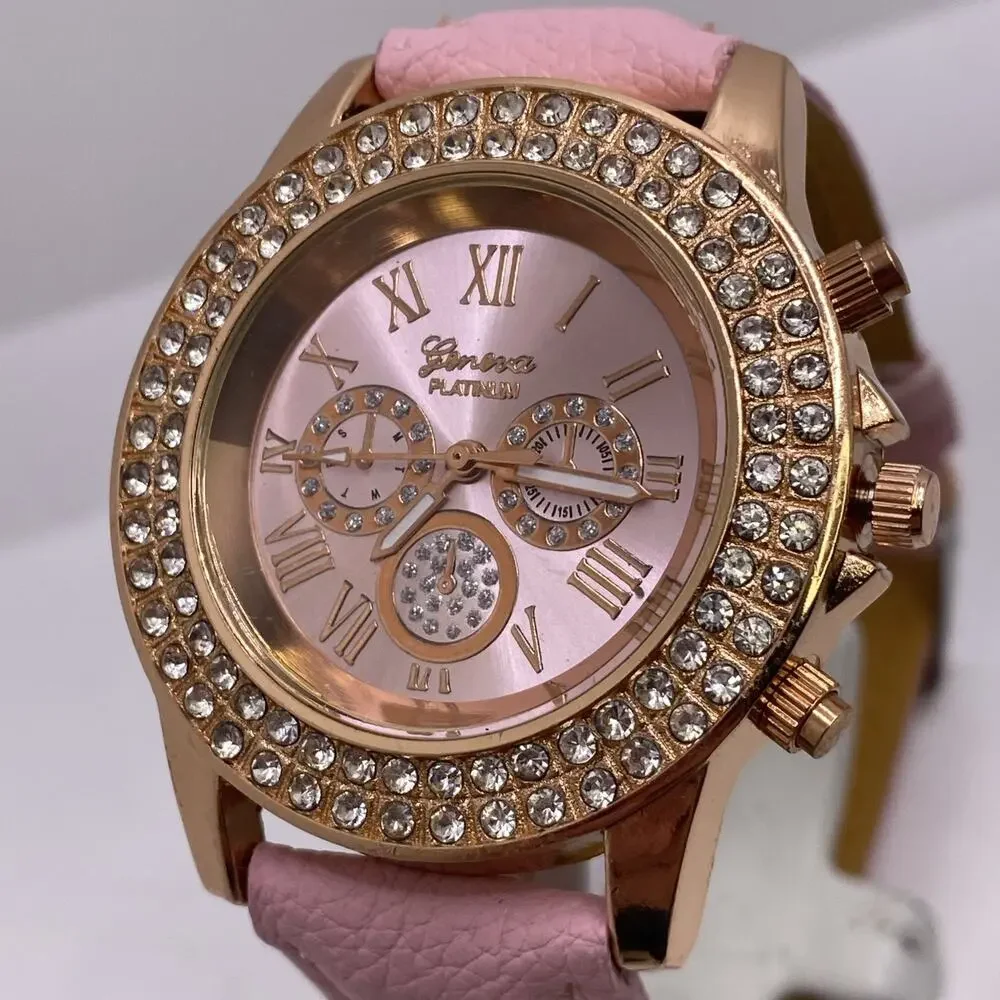 Geneva Gold Tone Pink Watch Works New Battery